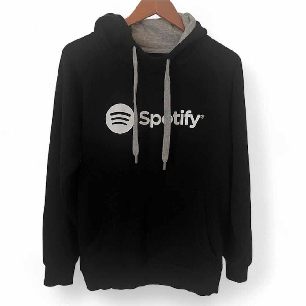 Spotify Music Pullover Hoodie Black White Logo Oversized Men’s Small